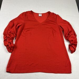 Cabi Red Sateen Blouse Women’s Small Long Sleeve Pullover Minimalist Modern Top